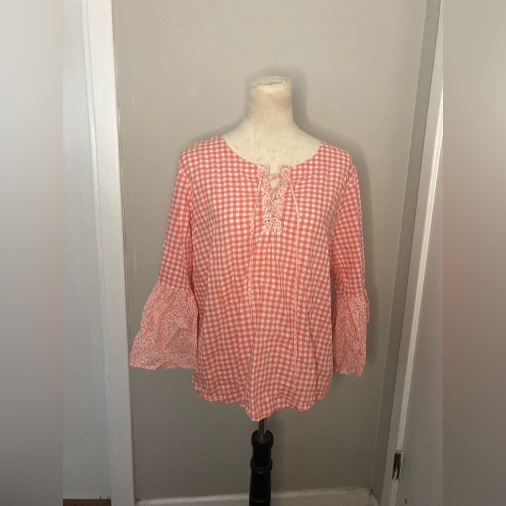 St Johns Bay Peachy Gingham Blouse